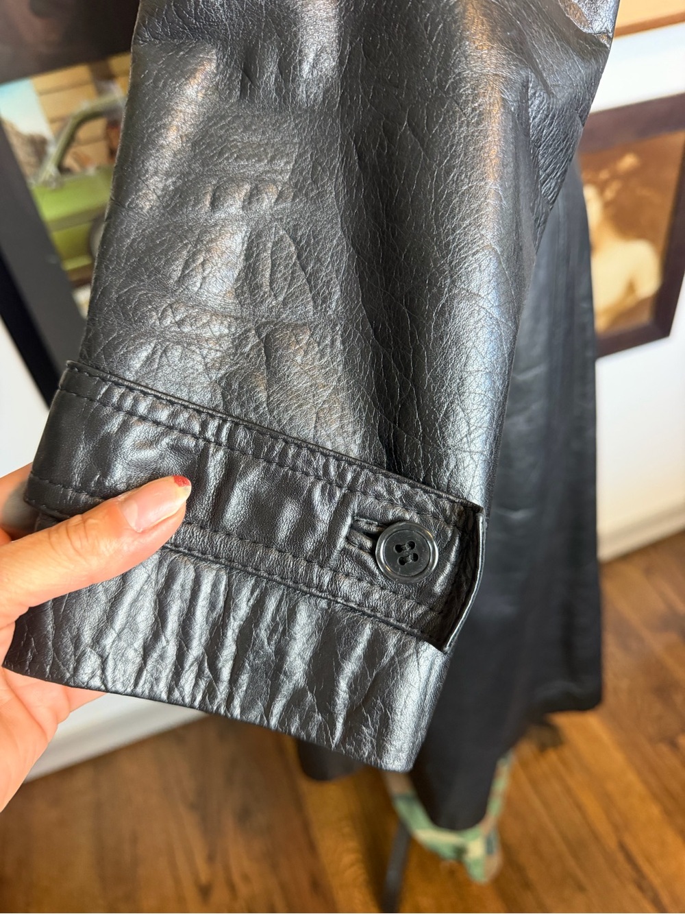 Vintage 1970s-80s Black Leather Belted Trench Coat XS-S - Picture 9 of 15